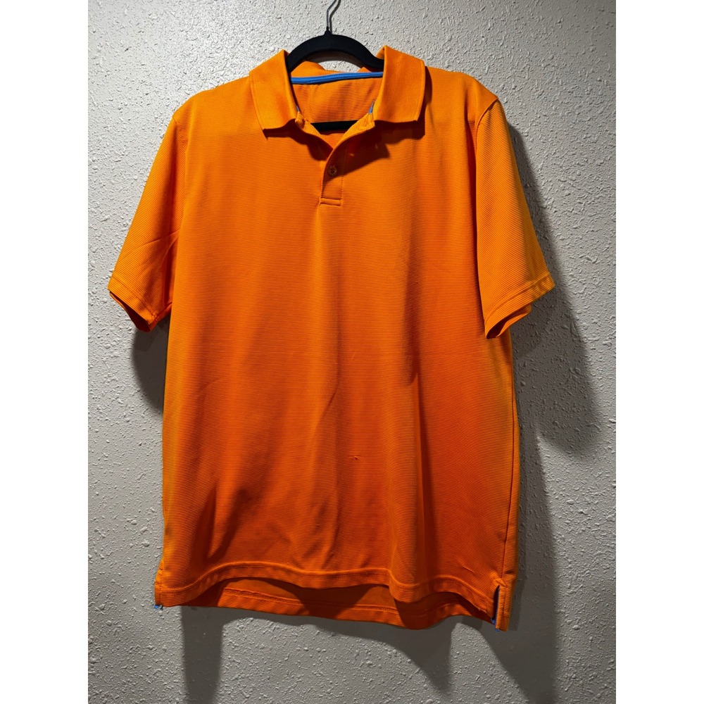 Mens Orange Short Sleeve Performance Golf Polo Shirt Textured Athletic Top